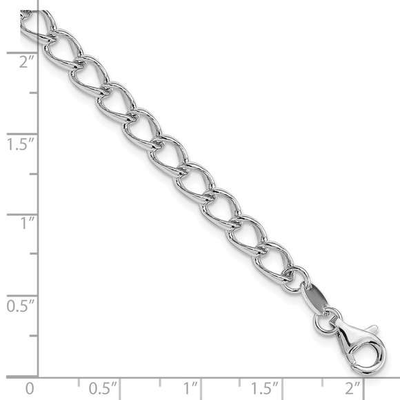 925 Silver 5.3mm Half Round Wire Curb Link Chain Charm Bracelet Starter, 8" - Picture 3 of 4